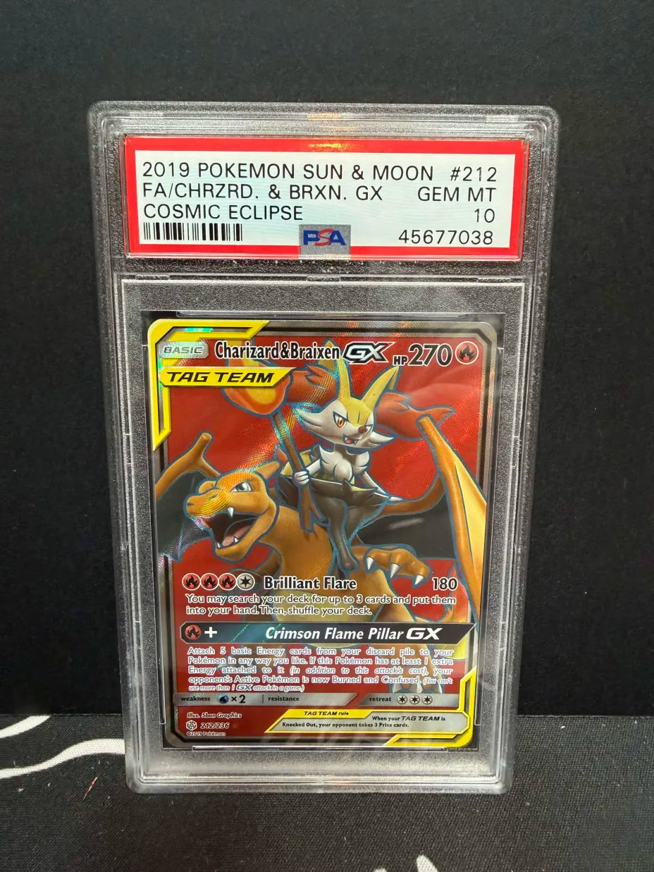 PSA 10 : CHARIZARD / BRAIXEN GX FULL ART COSMIC ECLIPSE