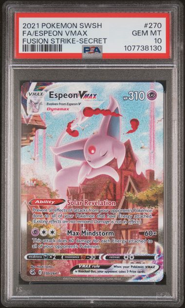 PSA 10 -2021 POKEMON SWORD & SHIELD FUSION STRIKE #270 FA/ESPEON VMAX FUSION STRIKE-SECRET