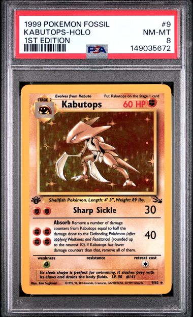 PSA 8 Kabutops Holo 1st Edition Fossil