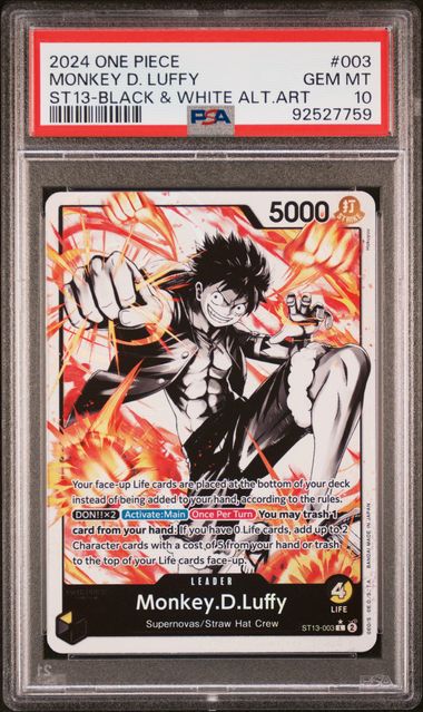 PSA 10 Monkey D Luffy - BLACK & WHITE ALT ART -  ONE PIECE ULTRA DECK ST13-THE THREE BROTHERS