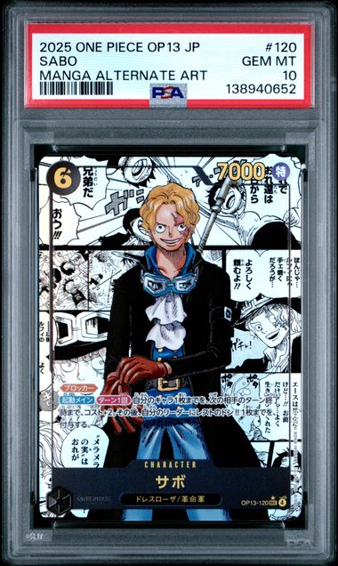 PSA 10 : SABO MANGA ALTERNATE ART JAPANESE - One Piece OP13-CARRYING ON HIS WILL #120