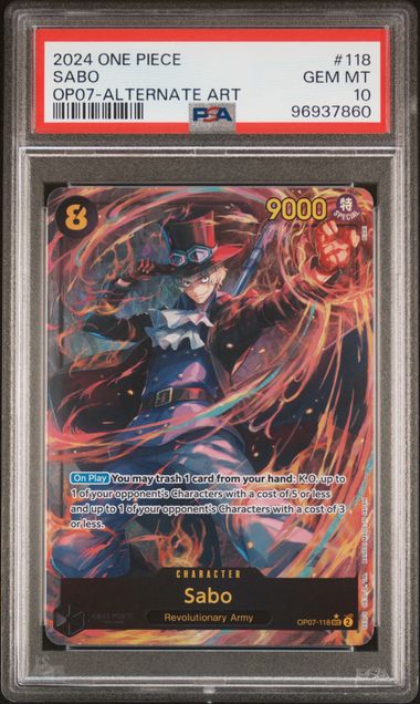 PSA 10 - 2024 ONE PIECE OP07-500 YEARS IN THE FUTURE #118 SABO ALTERNATE ART